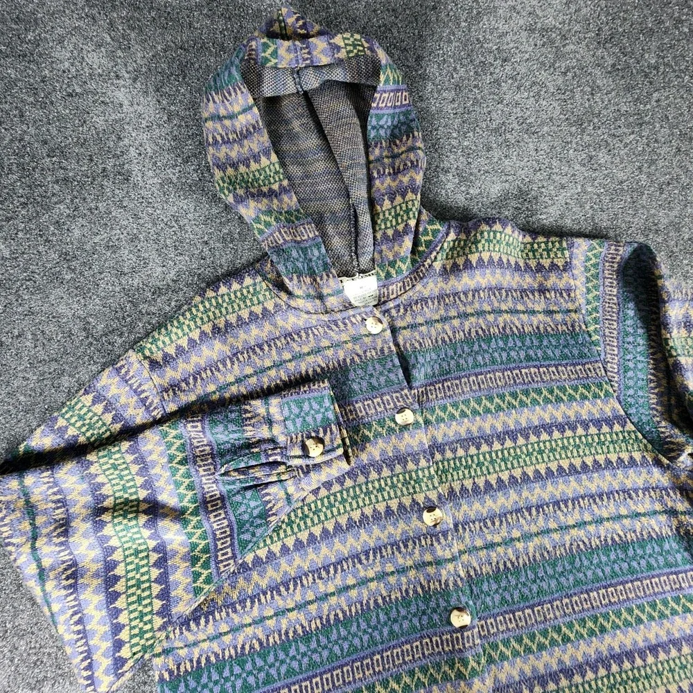 VTG Aztec Western Coat Sweater‎ Cardigan Jacket Men's M Button Up Hooded